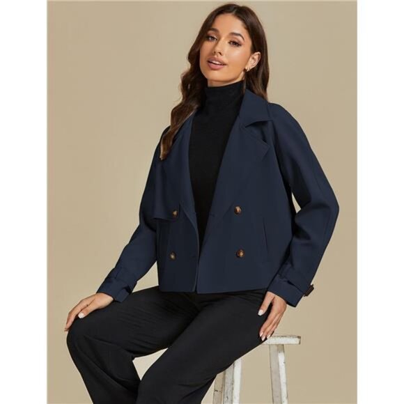 Cropped Trench Coat for Women deep Blue - Picture 6 of 6